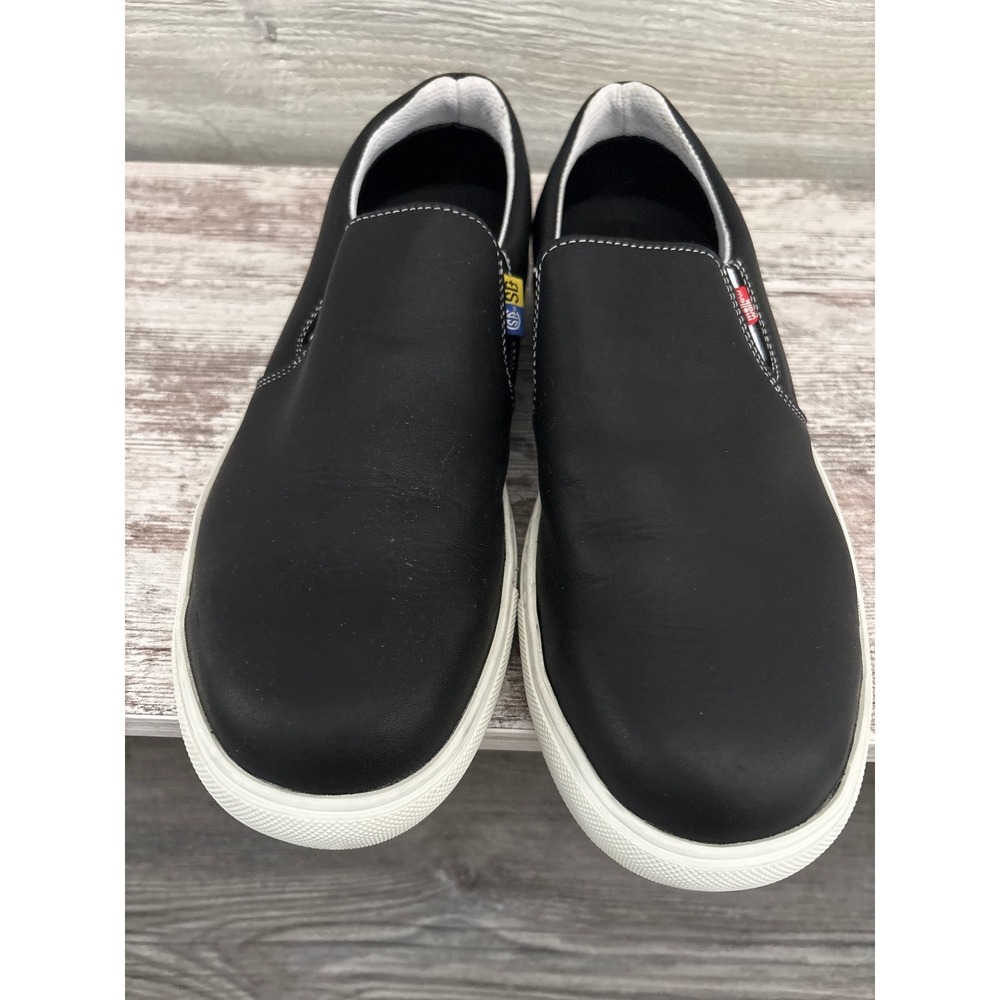 Mellow‎ Walk Mens Black Leather Slip On Shoes Loafers Contrast Stitching Size 10